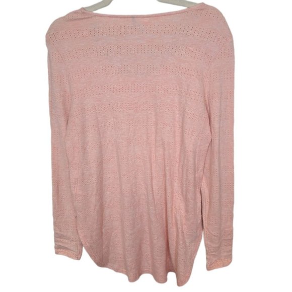 Anthropologie Akemi+Kin Womens XS Pink Perforated Pointelle Long Sleeves Shirt - Picture 8 of 8